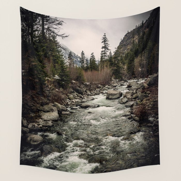 Winter Begins - River Mountain Nature Photography Wall Tapestry Gallery Image 4