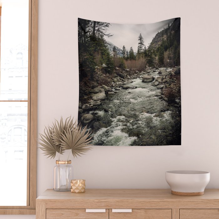 Winter Begins - River Mountain Nature Photography Wall Tapestry Gallery Image 2