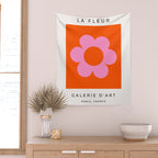La Fleur | 01 - Retro Floral Print Orange And Pink Aesthetic Preppy Modern Abstract Flower Wall Tapestry Gallery Image 2