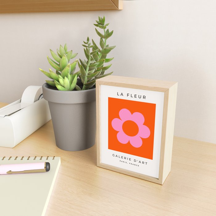 La Fleur | 01 - Retro Floral Print Orange And Pink Aesthetic Preppy Modern Abstract Flower Mini Art Print Gallery Image 2