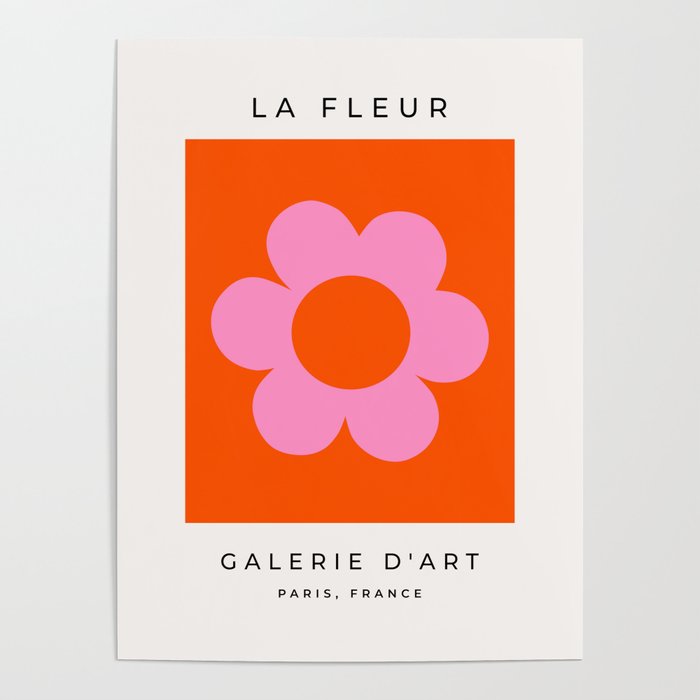 La Fleur | 01 - Retro Floral Print Orange And Pink Aesthetic Preppy Modern Abstract Flower Poster Gallery Image 1