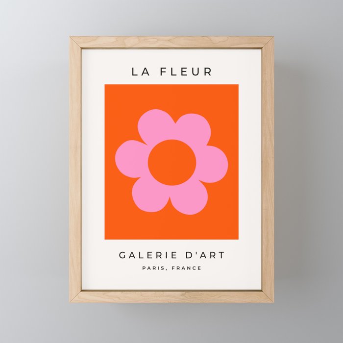 La Fleur | 01 - Retro Floral Print Orange And Pink Aesthetic Preppy Modern Abstract Flower Mini Art Print Gallery Image 1