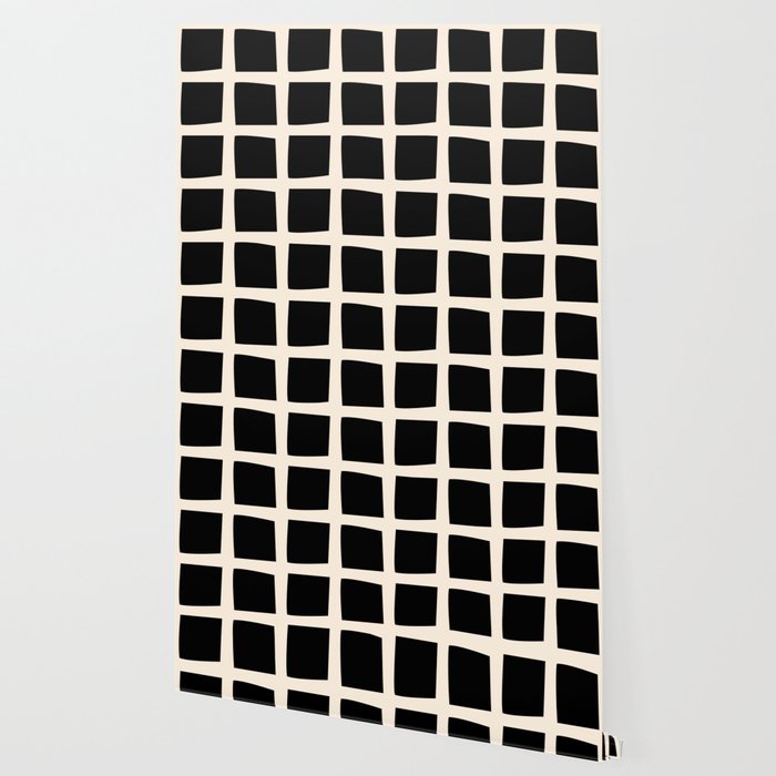 Midcentury Windows Geometric Check Pattern in Black and Almond Cream Wallpaper Gallery Image 2