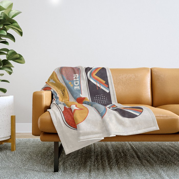 Retro Snowboards  Throw Blanket Gallery Image 1