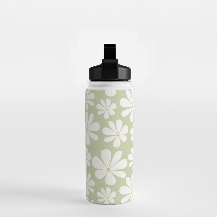 Retro Daisy Pattern - Pastel Green Water Bottle Gallery Image 2