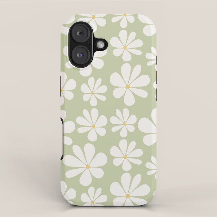 Retro Daisy Pattern - Pastel Green iPhone Case Gallery Image 1