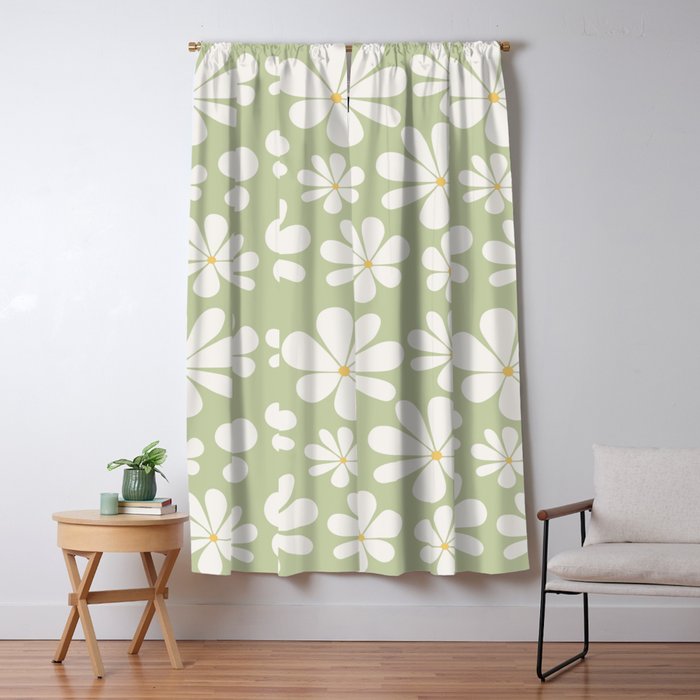 Retro Daisy Pattern - Pastel Green Window Curtain Gallery Image 5