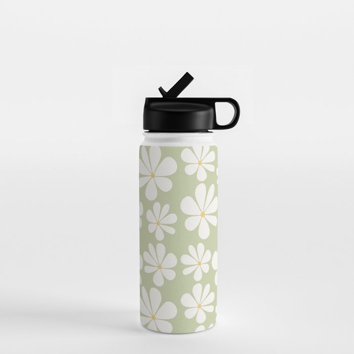 Retro Daisy Pattern - Pastel Green Water Bottle Gallery Image 1