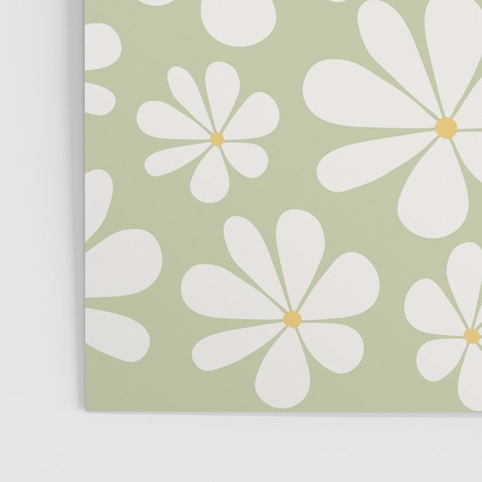 Retro Daisy Pattern - Pastel Green Poster Gallery Image 3