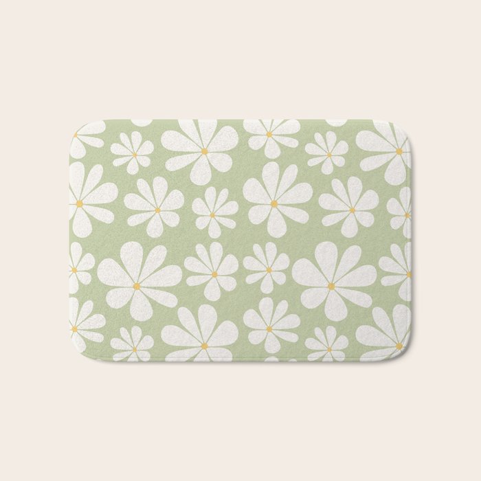 Retro Daisy Pattern - Pastel Green Bath Mat Gallery Image 1