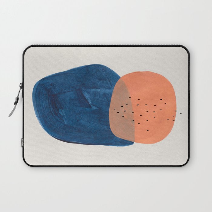 'Twins' Minimalist Modern Mid Century Colorful Navy Blue Tan Shapes by Ejaaz Haniff Laptop Sleeve Gallery Image 1