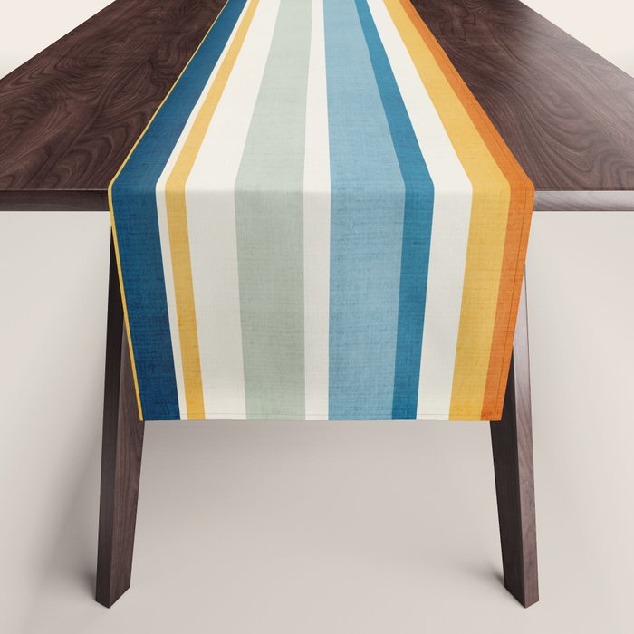 Multicolored Stripes Blue Yellow Orange White Art Table Runner Gallery Image 1