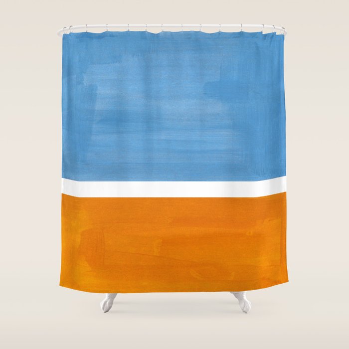 Rothko Minimalist Abstract Mid Century Color Black Square Periwinkle Yellow Ochre Shower Curtain Gallery Image 1