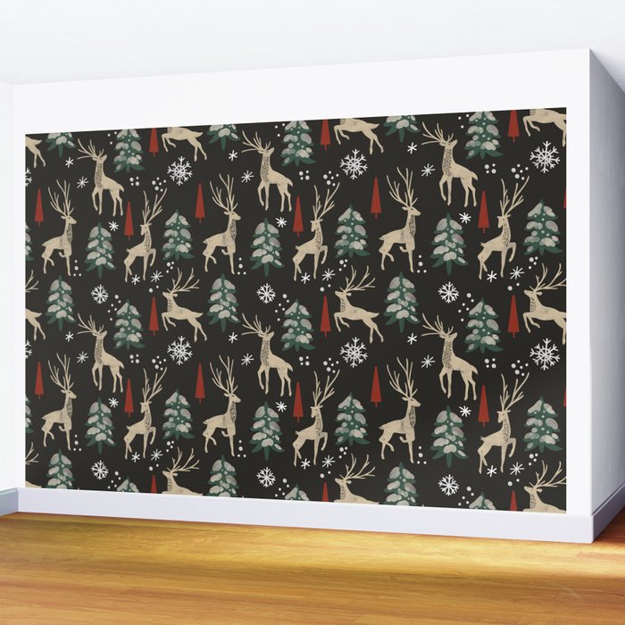 Deer in the snowy night Wall Mural Gallery Image 2