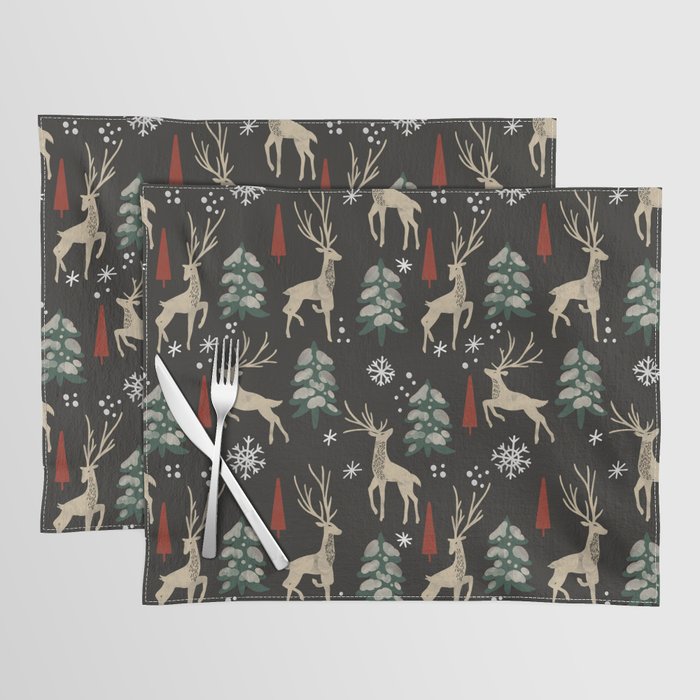 Deer in the snowy night Placemat Gallery Image 1