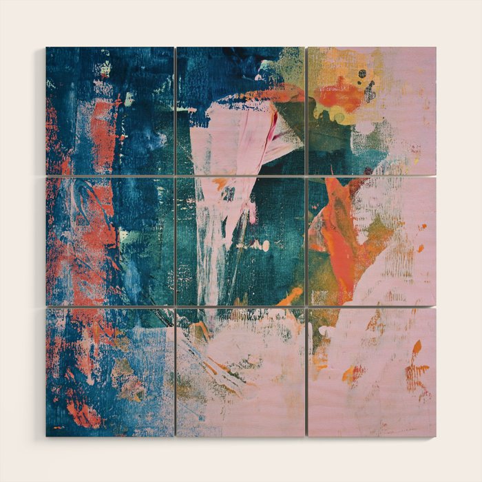 The Sword in the Stone: a vibrant abstract painting in blues pink and yellow by Alyssa Hamilton Art  Wood Wall Art Gallery Image 1