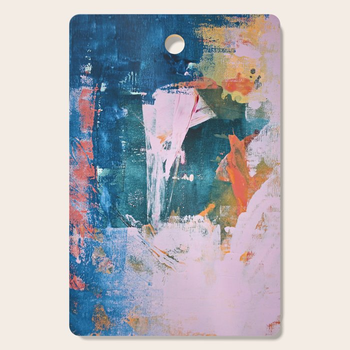 The Sword in the Stone: a vibrant abstract painting in blues pink and yellow by Alyssa Hamilton Art  Cutting Board Gallery Image 1