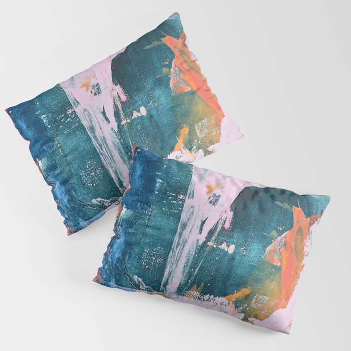 The Sword in the Stone: a vibrant abstract painting in blues pink and yellow by Alyssa Hamilton Art  Pillow Sham Gallery Image 3