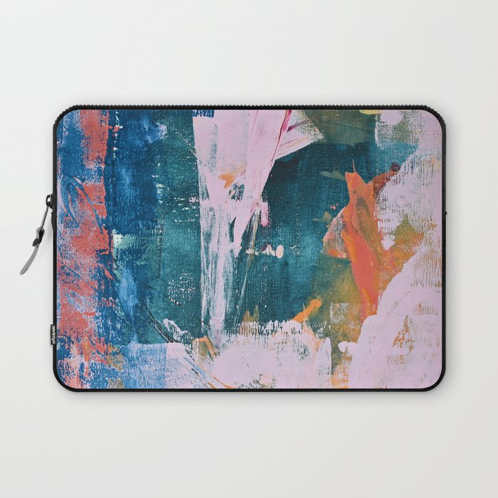 The Sword in the Stone: a vibrant abstract painting in blues pink and yellow by Alyssa Hamilton Art  Laptop Sleeve Gallery Image 1