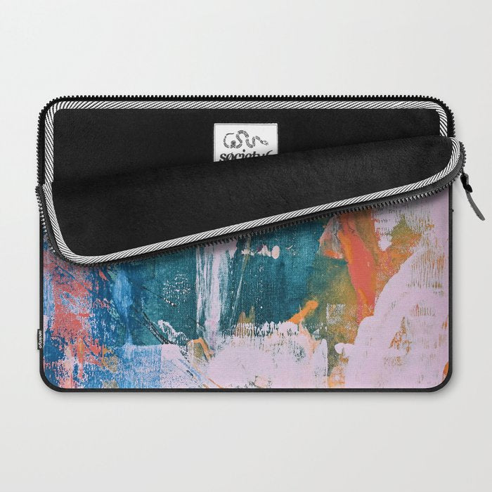 The Sword in the Stone: a vibrant abstract painting in blues pink and yellow by Alyssa Hamilton Art  Laptop Sleeve Gallery Image 2