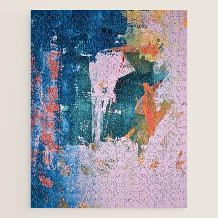 The Sword in the Stone: a vibrant abstract painting in blues pink and yellow by Alyssa Hamilton Art  Jigsaw Puzzle