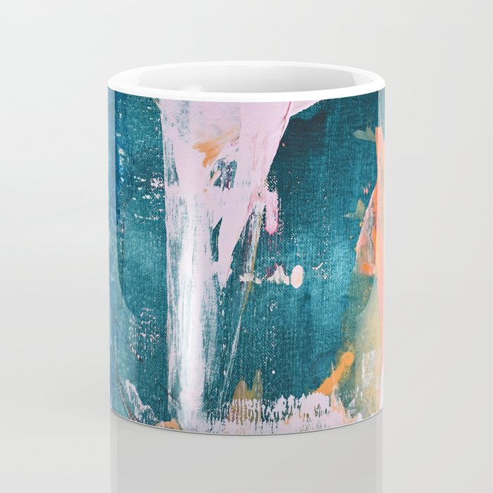 The Sword in the Stone: a vibrant abstract painting in blues pink and yellow by Alyssa Hamilton Art  Coffee Mug Gallery Image 4