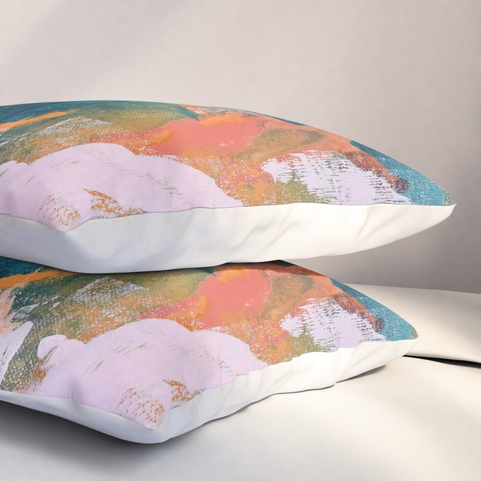 The Sword in the Stone: a vibrant abstract painting in blues pink and yellow by Alyssa Hamilton Art  Pillow Sham Gallery Image 3