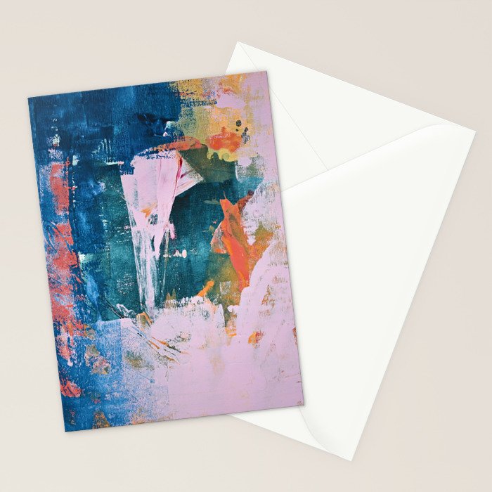 The Sword in the Stone: a vibrant abstract painting in blues pink and yellow by Alyssa Hamilton Art  Stationery Card Gallery Image 2