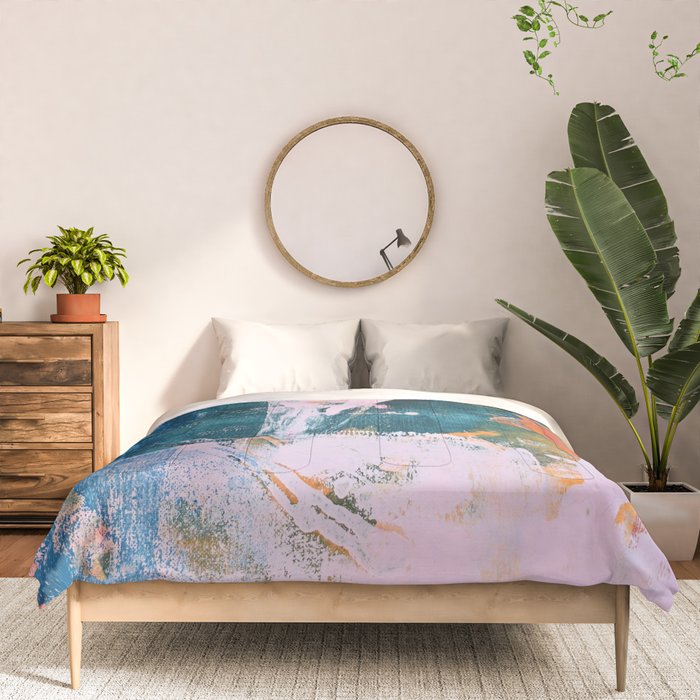 The Sword in the Stone: a vibrant abstract painting in blues pink and yellow by Alyssa Hamilton Art  Comforter Gallery Image 3