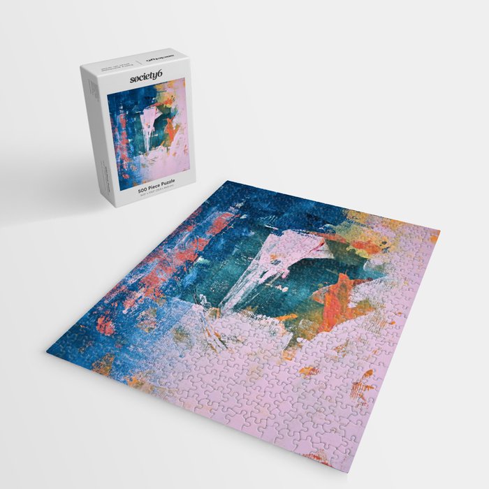 The Sword in the Stone: a vibrant abstract painting in blues pink and yellow by Alyssa Hamilton Art  Jigsaw Puzzle Gallery Image 2