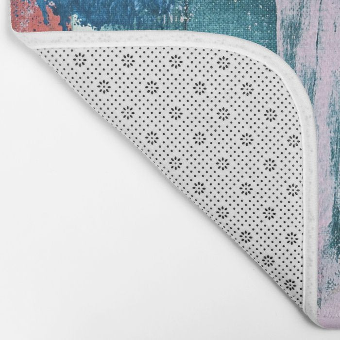 The Sword in the Stone: a vibrant abstract painting in blues pink and yellow by Alyssa Hamilton Art  Bath Mat Gallery Image 2