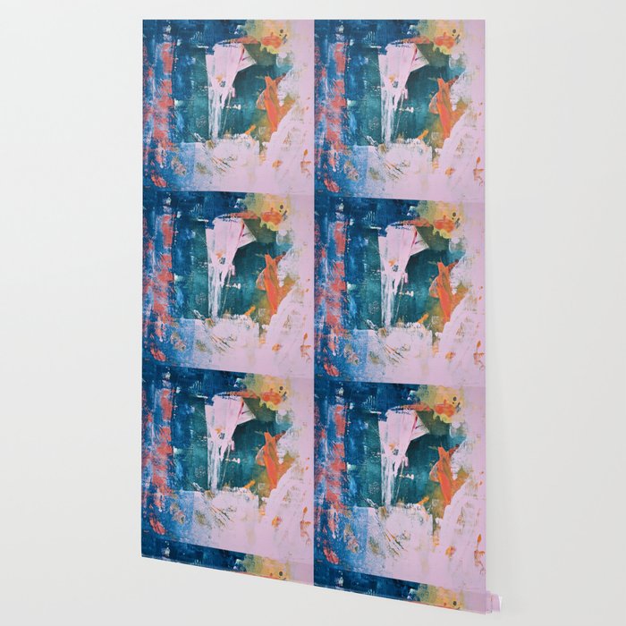 The Sword in the Stone: a vibrant abstract painting in blues pink and yellow by Alyssa Hamilton Art  Wallpaper Gallery Image 2
