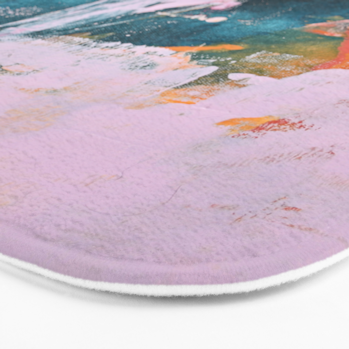 The Sword in the Stone: a vibrant abstract painting in blues pink and yellow by Alyssa Hamilton Art  Bath Mat Gallery Image 3