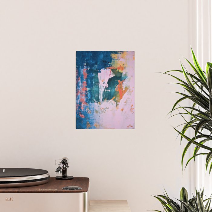 The Sword in the Stone: a vibrant abstract painting in blues pink and yellow by Alyssa Hamilton Art  Poster Gallery Image 2