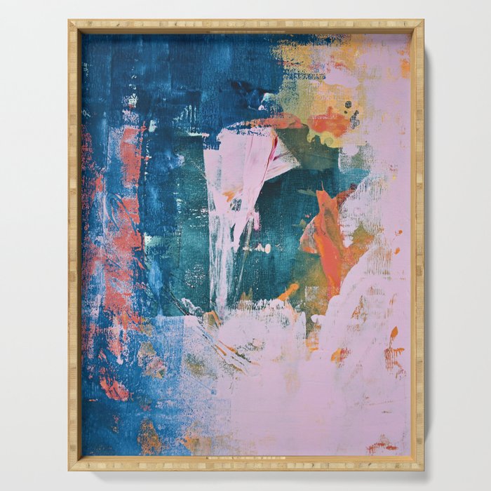 The Sword in the Stone: a vibrant abstract painting in blues pink and yellow by Alyssa Hamilton Art  Serving Tray Gallery Image 1