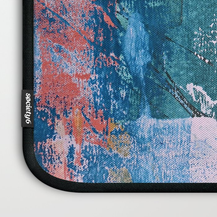 The Sword in the Stone: a vibrant abstract painting in blues pink and yellow by Alyssa Hamilton Art  Laptop Sleeve Gallery Image 3