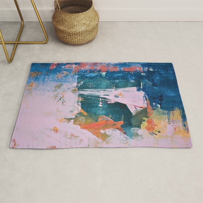 The Sword in the Stone: a vibrant abstract painting in blues pink and yellow by Alyssa Hamilton Art  Rug Gallery Image 1