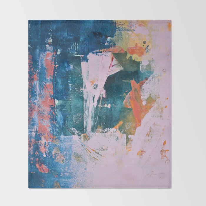The Sword in the Stone: a vibrant abstract painting in blues pink and yellow by Alyssa Hamilton Art  Throw Blanket Gallery Image 2
