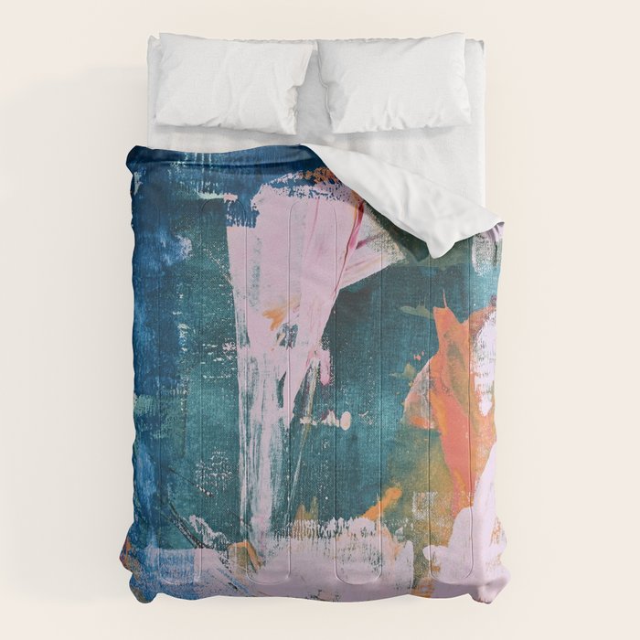 The Sword in the Stone: a vibrant abstract painting in blues pink and yellow by Alyssa Hamilton Art  Comforter Gallery Image 1