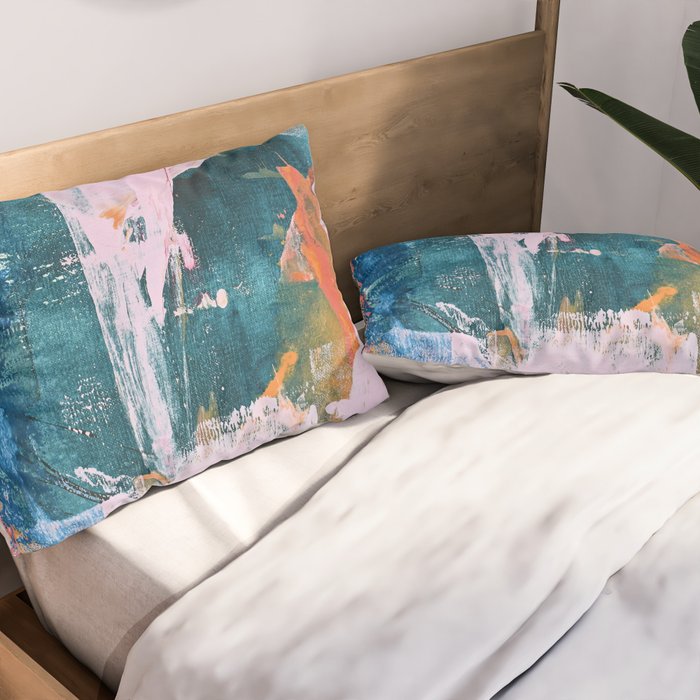 The Sword in the Stone: a vibrant abstract painting in blues pink and yellow by Alyssa Hamilton Art  Pillow Sham Gallery Image 2