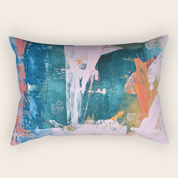 The Sword in the Stone: a vibrant abstract painting in blues pink and yellow by Alyssa Hamilton Art  Rectangular Pillow Gallery Image 1