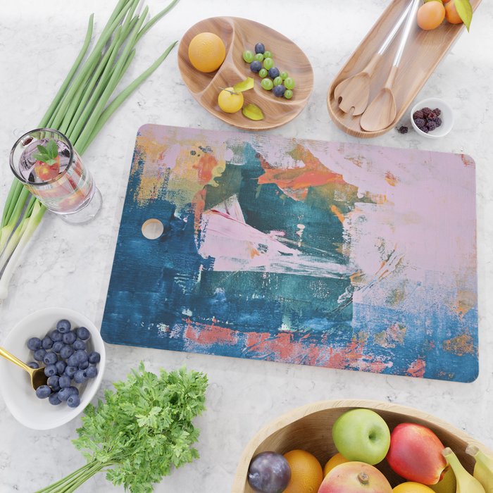 The Sword in the Stone: a vibrant abstract painting in blues pink and yellow by Alyssa Hamilton Art  Cutting Board Gallery Image 2