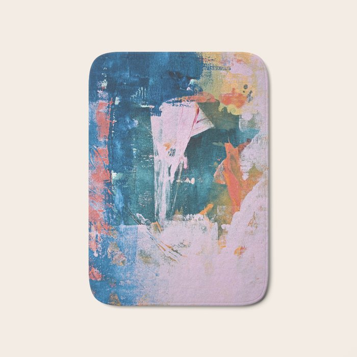 The Sword in the Stone: a vibrant abstract painting in blues pink and yellow by Alyssa Hamilton Art  Bath Mat Gallery Image 1