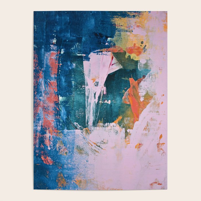 The Sword in the Stone: a vibrant abstract painting in blues pink and yellow by Alyssa Hamilton Art  Poster Gallery Image 1