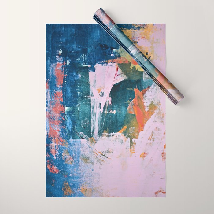 The Sword in the Stone: a vibrant abstract painting in blues pink and yellow by Alyssa Hamilton Art  Wrapping Paper Gallery Image 1