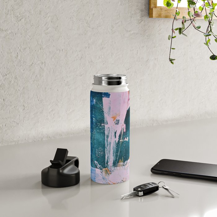 The Sword in the Stone: a vibrant abstract painting in blues pink and yellow by Alyssa Hamilton Art  Water Bottle Gallery Image 4
