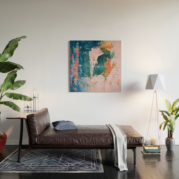 The Sword in the Stone: a vibrant abstract painting in blues pink and yellow by Alyssa Hamilton Art  Wood Wall Art Gallery Image 2