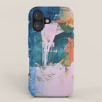 The Sword in the Stone: a vibrant abstract painting in blues pink and yellow by Alyssa Hamilton Art  iPhone Case Gallery Image 1