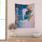 The Sword in the Stone: a vibrant abstract painting in blues pink and yellow by Alyssa Hamilton Art  Wall Tapestry Gallery Image 2