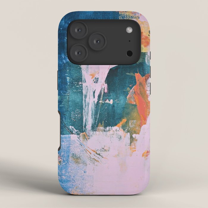 The Sword in the Stone: a vibrant abstract painting in blues pink and yellow by Alyssa Hamilton Art  iPhone Case Gallery Image 3